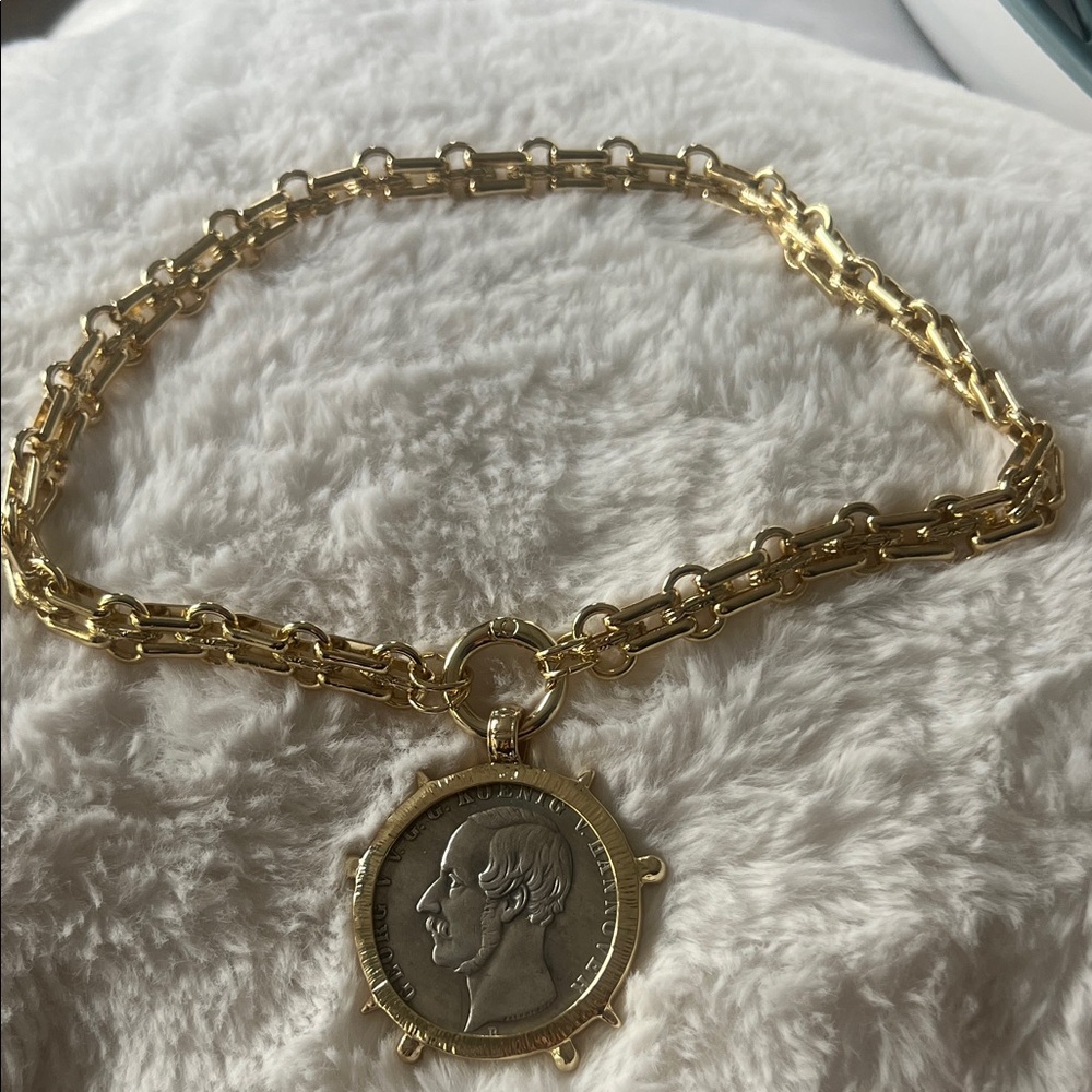 Gold Chain Necklace with Coin Pendant